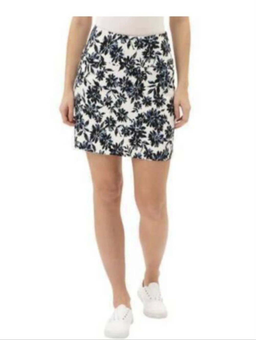 White Mini Skirt with Navy Floral Print
